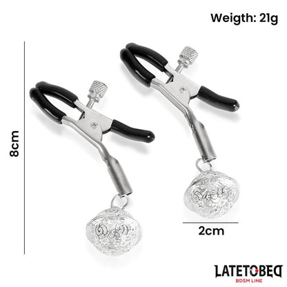 LATETOBED BDSM LINE - NIPPLE CLAMPS WITH BELL SILVER AND BLACK