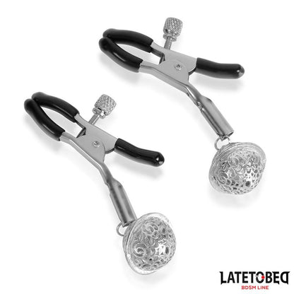LATETOBED BDSM LINE - NIPPLE CLAMPS WITH BELL SILVER AND BLACK