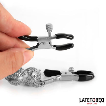 LATETOBED BDSM LINE - NIPPLE CLAMPS WITH BELL SILVER AND BLACK