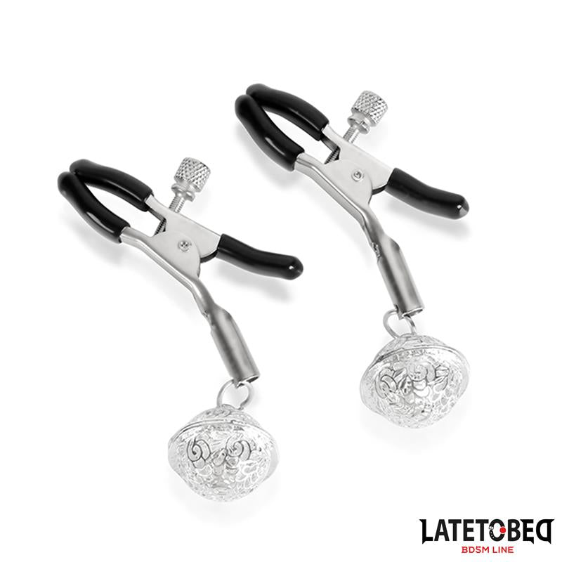 LATETOBED BDSM LINE - NIPPLE CLAMPS WITH BELL SILVER AND BLACK