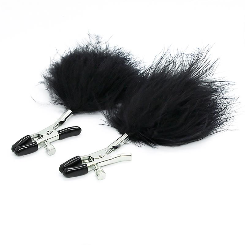 LATETOBED BDSM LINE - NIPPLE CLAMPS WITH BLACK FEATHER