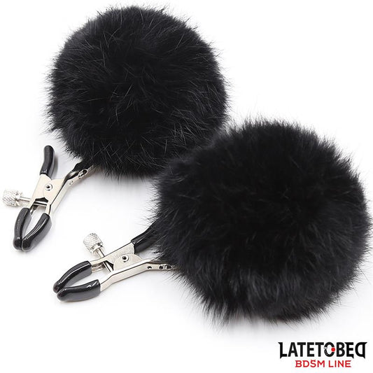 LATETOBED BDSM LINE - NIPPLE CLAMPS WITH BLACK FUR