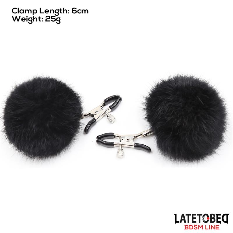 LATETOBED BDSM LINE - NIPPLE CLAMPS WITH BLACK FUR