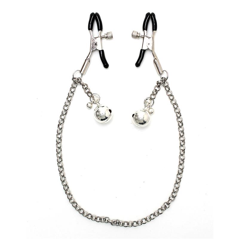 BONDAGE PLAY - NIPPLE CLAMPS WITH CHAIN AND TINCLE BELLS