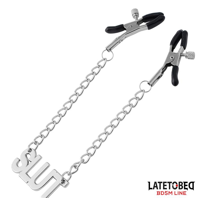 LATETOBED BDSM LINE - NIPPLE CLAMPS WITH CHAIN - SLUT