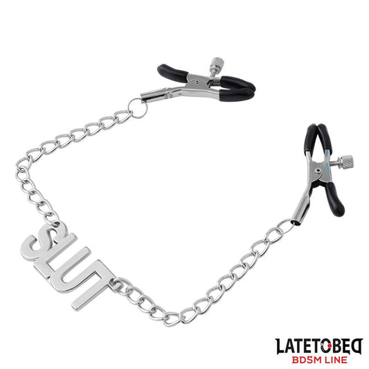 LATETOBED BDSM LINE - NIPPLE CLAMPS WITH CHAIN - SLUT