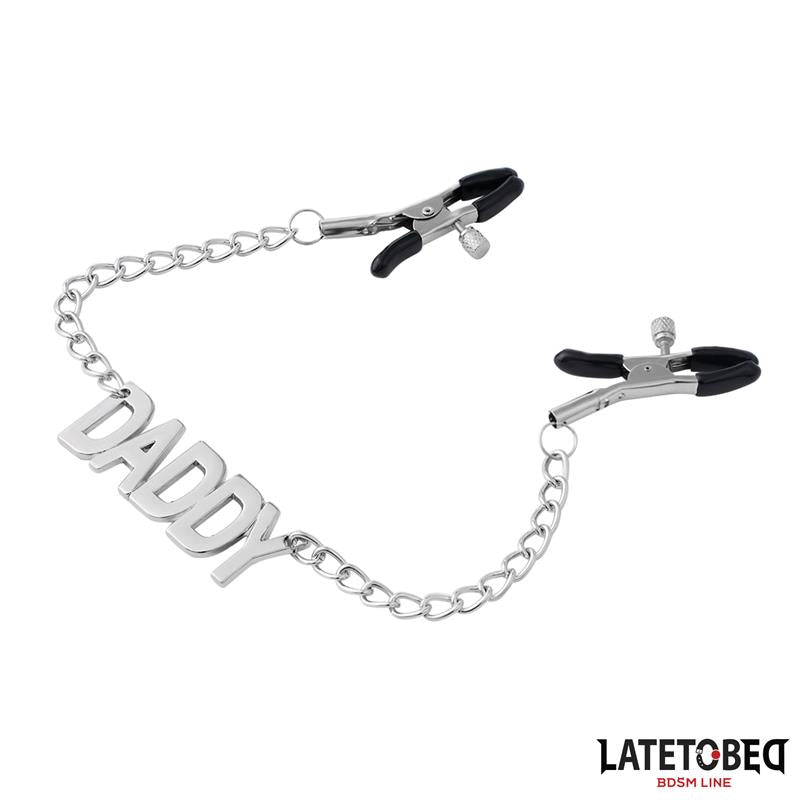 LATETOBED BDSM LINE - NIPPLE CLAMPS WITH DADDY WORD PENDANT