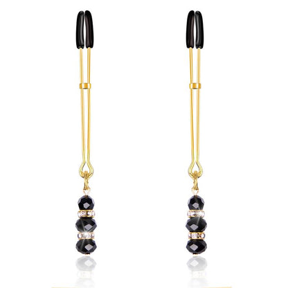 LATETOBED BDSM LINE - NIPPLE CLAMPS WITH GLASS BEADS GOLDEN
