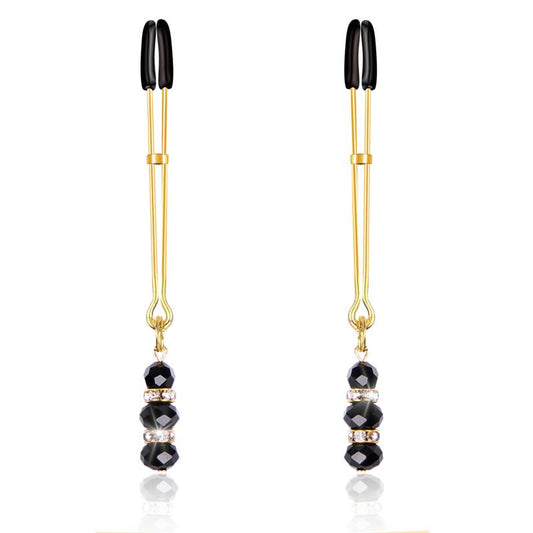 LATETOBED BDSM LINE - NIPPLE CLAMPS WITH GLASS BEADS GOLDEN