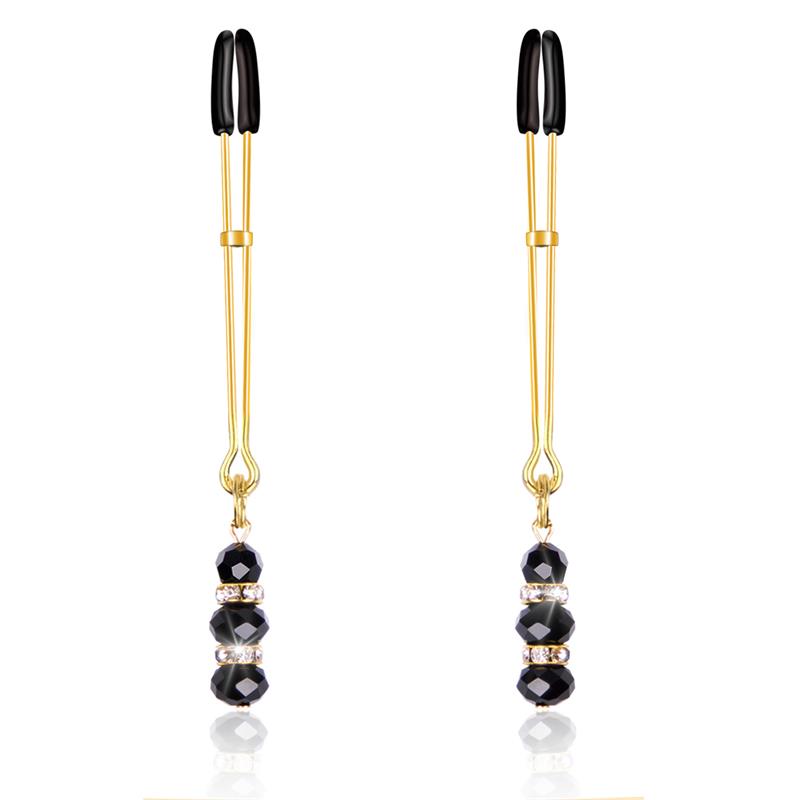LATETOBED BDSM LINE - NIPPLE CLAMPS WITH GLASS BEADS GOLDEN