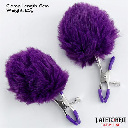 LATETOBED BDSM LINE - NIPPLE CLAMPS WITH PURPLE FUR