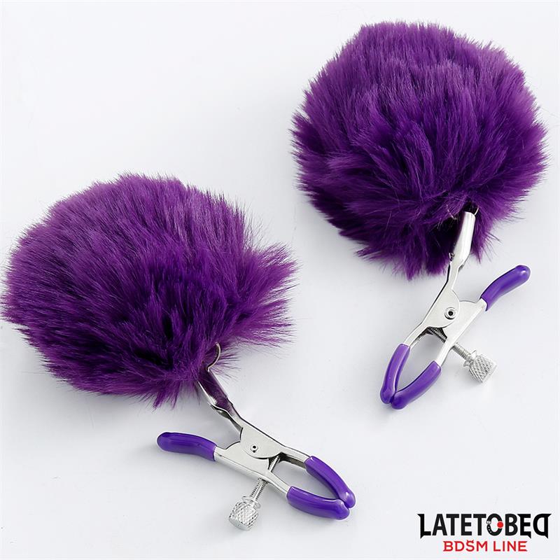 LATETOBED BDSM LINE - NIPPLE CLAMPS WITH PURPLE FUR