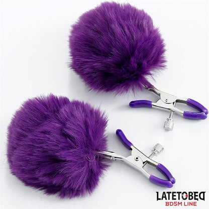 LATETOBED BDSM LINE - NIPPLE CLAMPS WITH PURPLE FUR