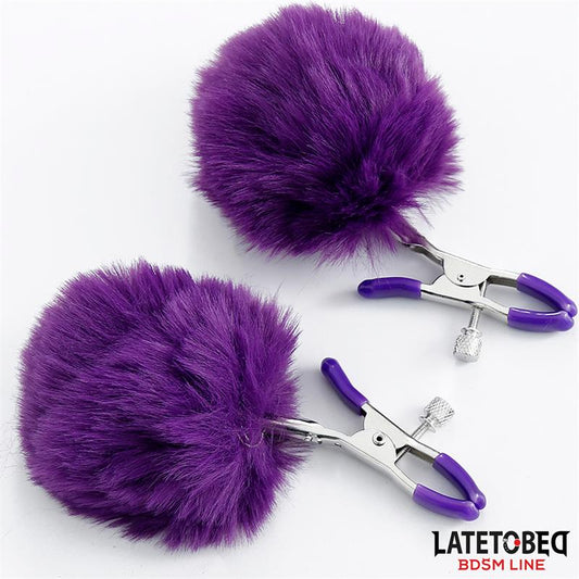 LATETOBED BDSM LINE - NIPPLE CLAMPS WITH PURPLE FUR