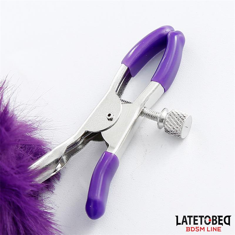 LATETOBED BDSM LINE - NIPPLE CLAMPS WITH PURPLE FUR