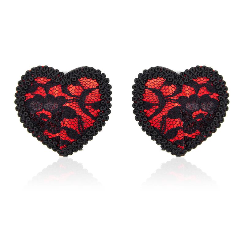 LATETOBED BDSM LINE - NIPPLE COVERS WITH LACE BLACK/RED