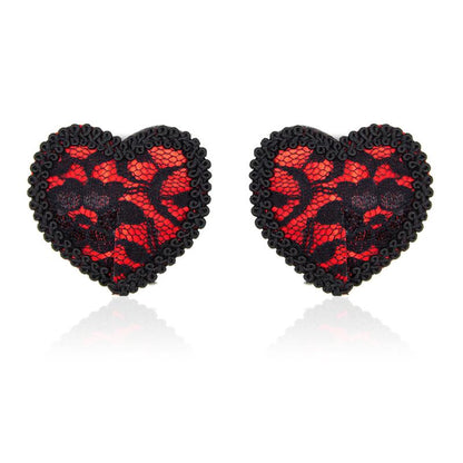 LATETOBED BDSM LINE - NIPPLE COVERS WITH LACE BLACK/RED