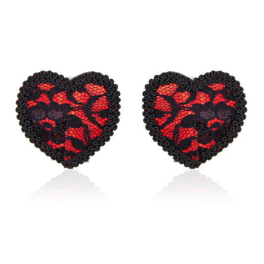 LATETOBED BDSM LINE - NIPPLE COVERS WITH LACE BLACK/RED