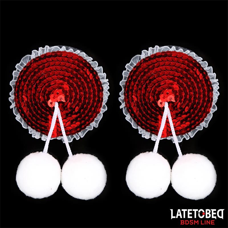 LATETOBED BDSM LINE - NIPPLE PASTIES WITH RED SEQUIN POM-POM