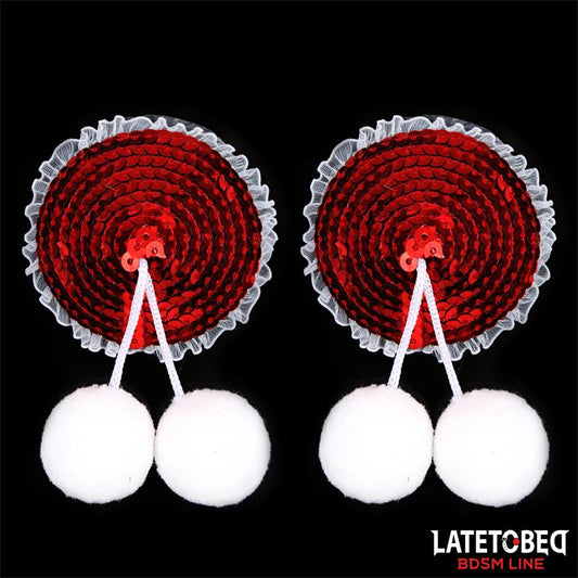 LATETOBED BDSM LINE - NIPPLE PASTIES WITH RED SEQUIN POM-POM