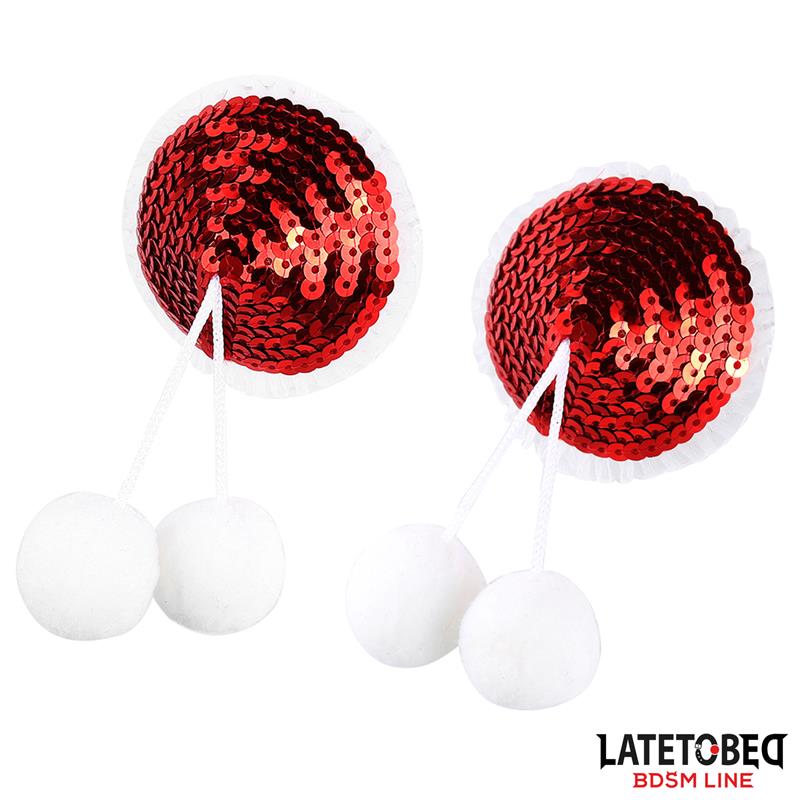 LATETOBED BDSM LINE - NIPPLE PASTIES WITH RED SEQUIN POM-POM