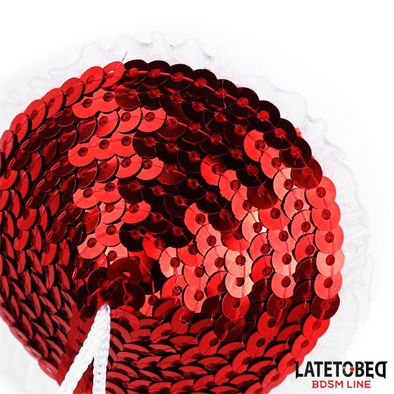 LATETOBED BDSM LINE - NIPPLE PASTIES WITH RED SEQUIN POM-POM