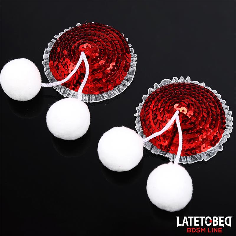 LATETOBED BDSM LINE - NIPPLE PASTIES WITH RED SEQUIN POM-POM