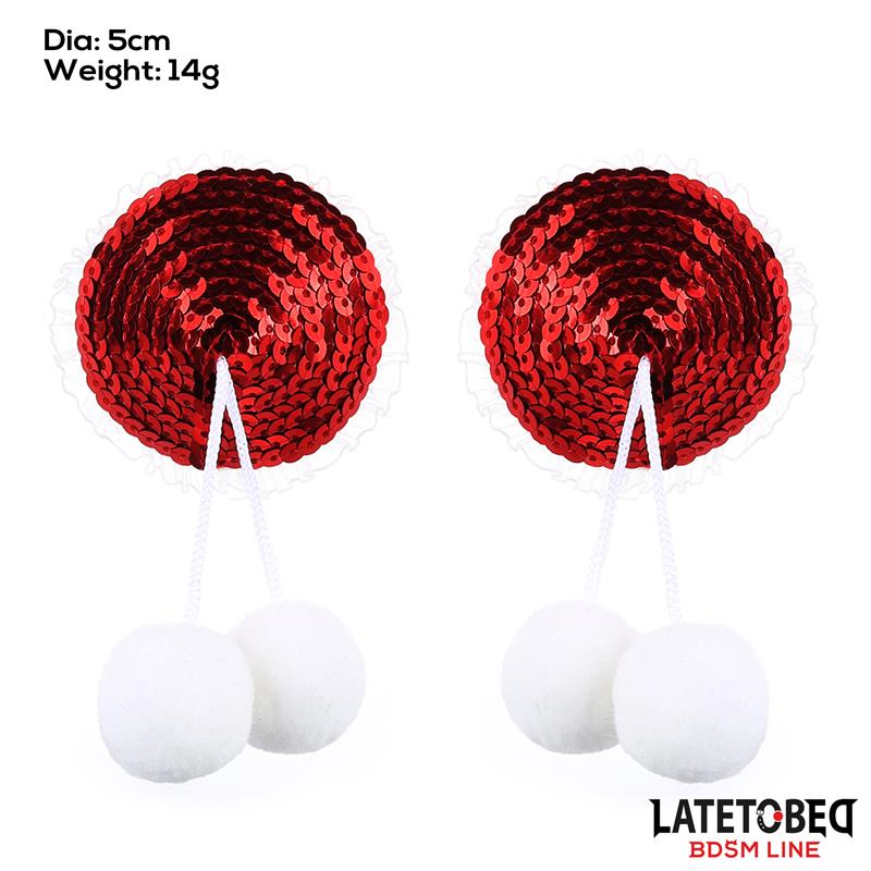 LATETOBED BDSM LINE - NIPPLE PASTIES WITH RED SEQUIN POM-POM