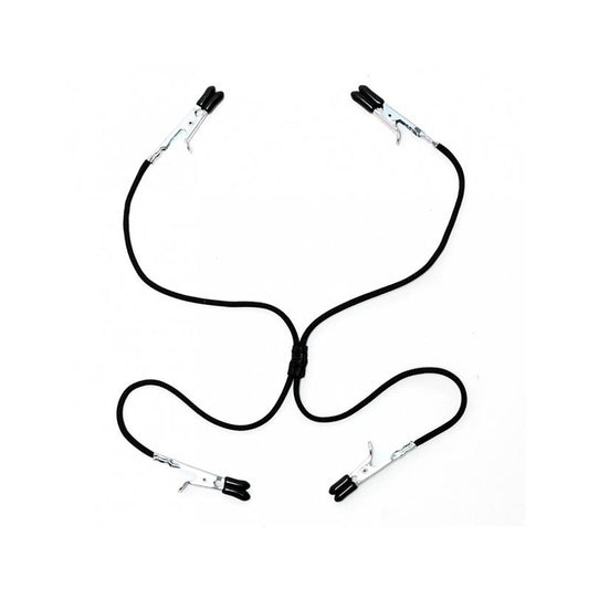 BONDAGE PLAY - NIPPLE TO LABIA CLAMPS  BLACK ELASTIC