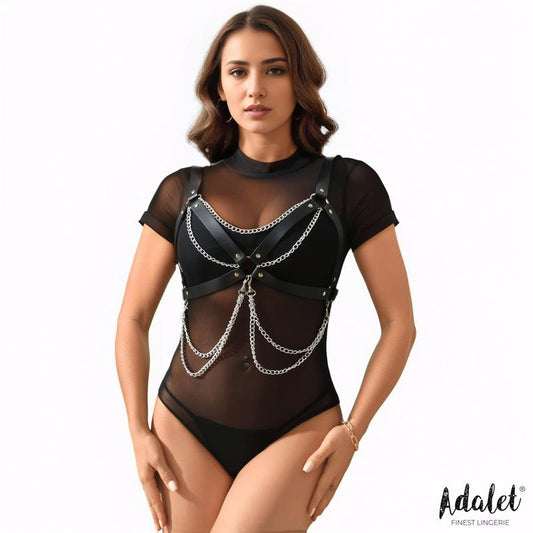 ADALET LINGERIE - NOELLE VEGAN LEATHER CHEST HARNESS WITH CHAIN ONE SIZE