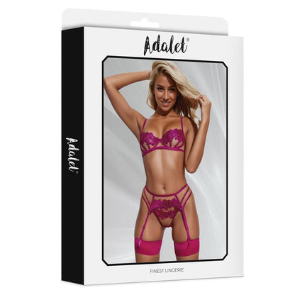 ADALET LINGERIE - NORA BRA, THONG, AND GARTER BELT SET WITH FLOWERS FUCHSIA