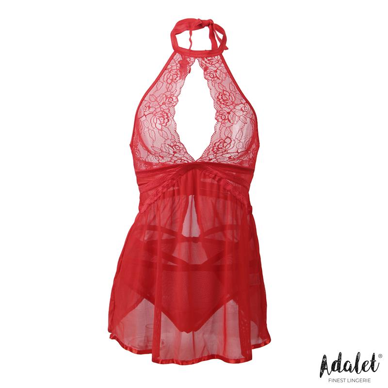 ADALET LINGERIE - NOVA OPEN BACK BABYDOLL AND THONG RED