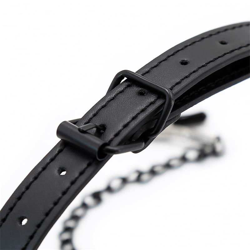 INTOYOU BLACK SHADOW - O RING GAG AND NIPPLE CLAMPS VEGAN LEATHER