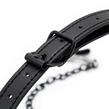 INTOYOU BLACK SHADOW - O RING GAG AND NIPPLE CLAMPS VEGAN LEATHER