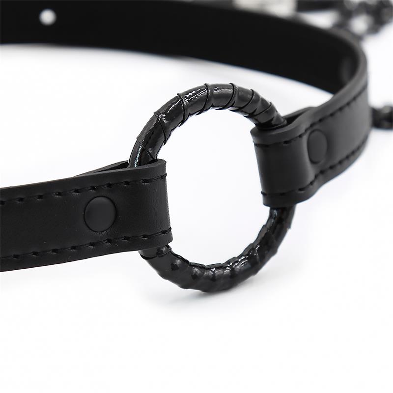 INTOYOU BLACK SHADOW - O RING GAG AND NIPPLE CLAMPS VEGAN LEATHER