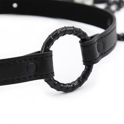 INTOYOU BLACK SHADOW - O RING GAG AND NIPPLE CLAMPS VEGAN LEATHER