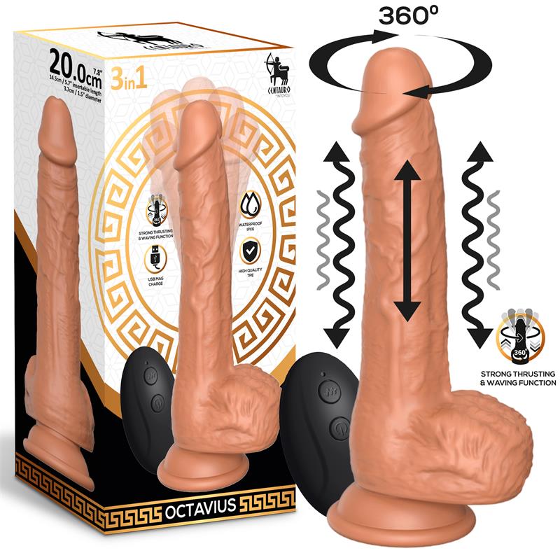 CENTAURO - OCTAVIUS DILDO WITH THRUSTING, 360º WAVING AND VIBRATING 7.8 - 20 CM