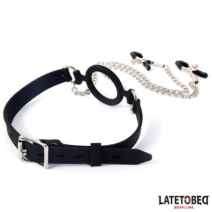 LATETOBED BDSM LINE - OPEN MOUTH GAG WITH NIPPLE CLAMPS