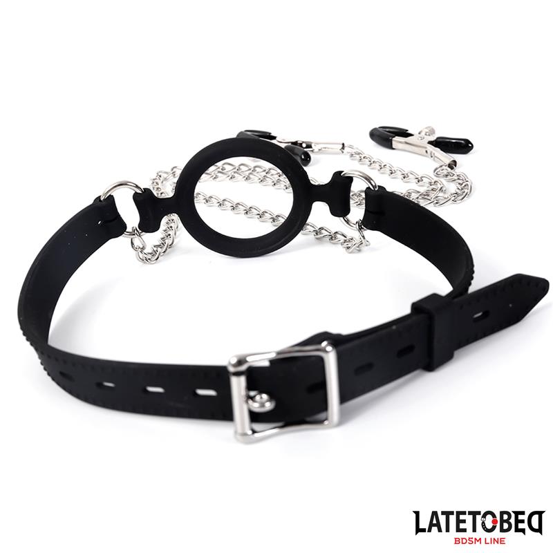 LATETOBED BDSM LINE - OPEN MOUTH GAG WITH NIPPLE CLAMPS
