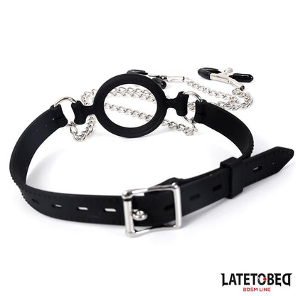 LATETOBED BDSM LINE - OPEN MOUTH GAG WITH NIPPLE CLAMPS