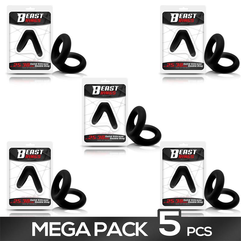 BEAST RINGS - PACK 5 SOLID SILICONE DOUBLE PENIS RING 2.5-3 CM