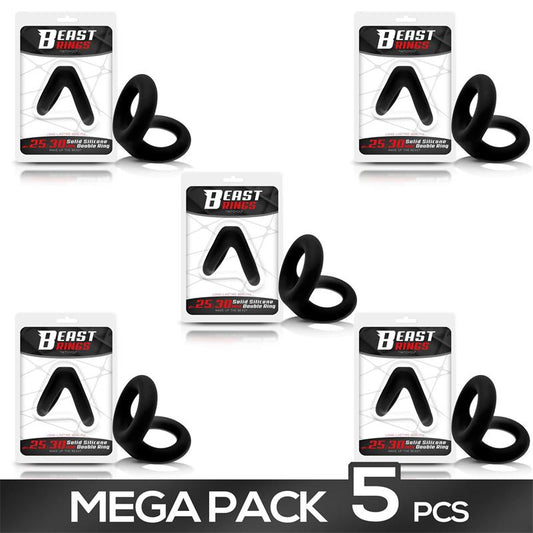 BEAST RINGS - PACK 5 SOLID SILICONE DOUBLE PENIS RING 2.5-3 CM
