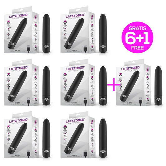 LATETOBED - PACK 6 +1 SHOTY VIBRATING BULLET USB 10 SPEEDS POWERFUL MOTOR BLACK