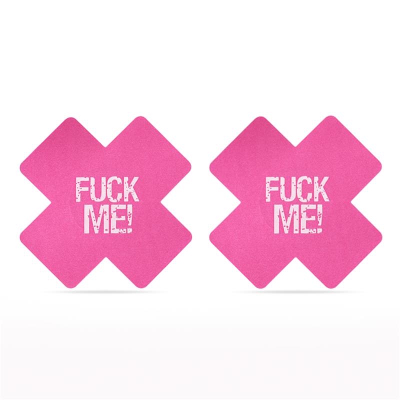 LOVETOY - PACK NIPPLE COVERS CROSS BLACK AND PINK FUCK ME