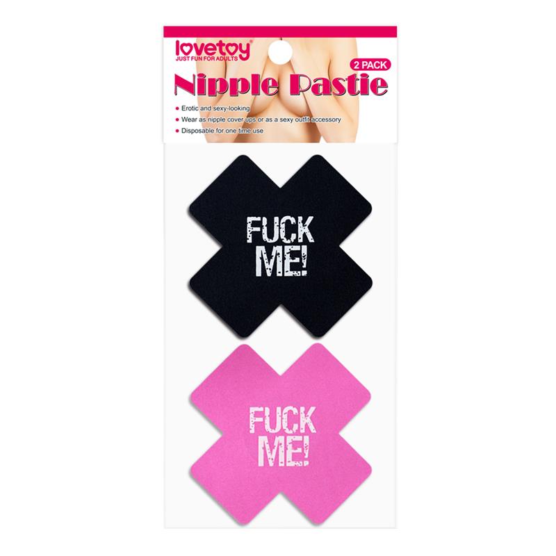 LOVETOY - PACK NIPPLE COVERS CROSS BLACK AND PINK FUCK ME