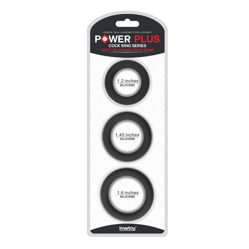 LOVETOY - PACK OF 3 PENIS RING POWER PLUS BLACK