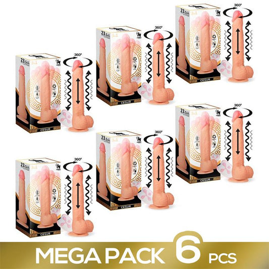 CENTAURO - PACK OF 6 CESUR 3.0 REALISTIC DILDO WITH VIBRATION, 360º UNDULATING MOVEMENT AND TELESCOPIC