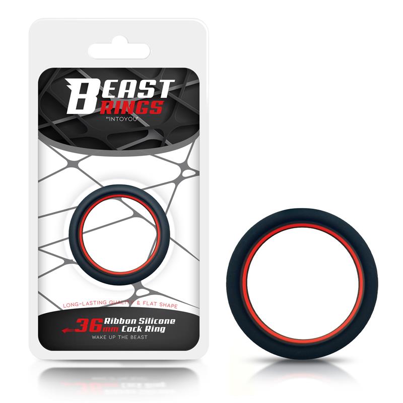 BEAST RINGS - PENIS RING 100% SOLID SILICONE 3.6 CM RED AND BLACK