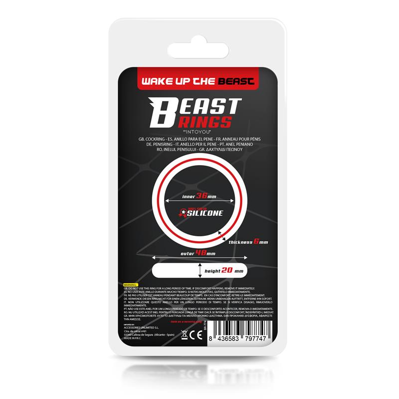 BEAST RINGS - PENIS RING 100% SOLID SILICONE 3.6 CM RED AND BLACK