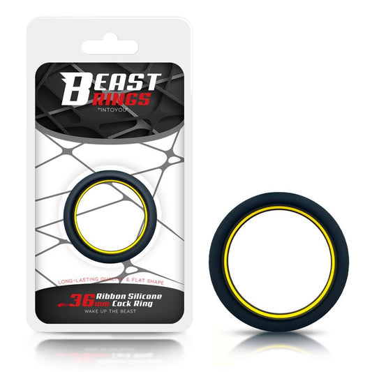 BEAST RINGS - PENIS RING 100% SOLID SILICONE 3.6 CM YELLOW AND BLACK
